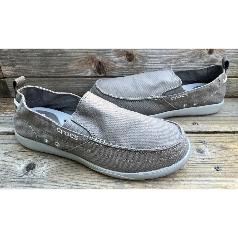 Crocs Walu Men's 13 Canvas Slip-On Loafers Casual Shoes 207635 - Gray